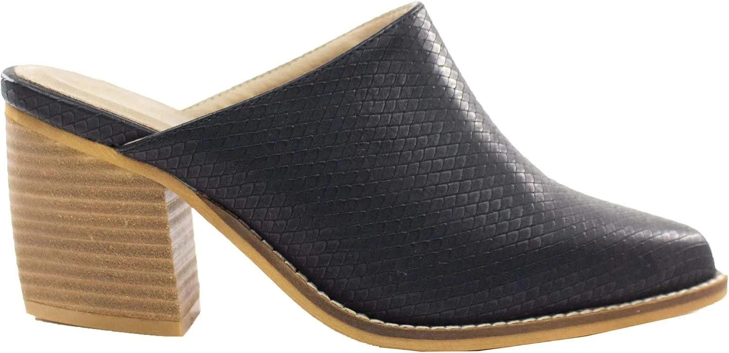ARiderGirl Womens Sissy Stacked Heel Snake and Cow Print Pointed Toe Slip-on Mule