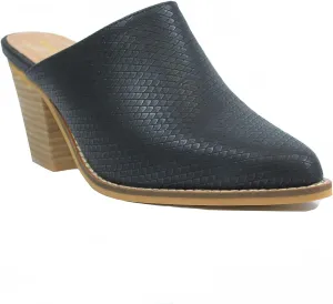 ARiderGirl Womens Sissy Stacked Heel Snake and Cow Print Pointed Toe Slip-on Mule