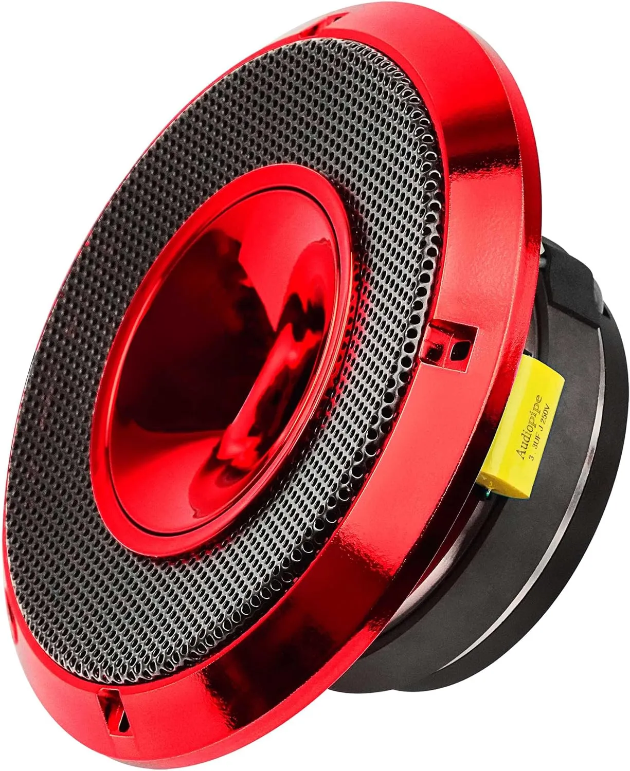 Audiopipe 6.5" Compression Horn Mid-Range Loudspeaker (APMB-628GH-RED), 300W, Built-in Compression Horn Driver, Flat Steel Basket, 2-Way Coaxial, KSV Voice Coil, Grill, Sleek Candy Red