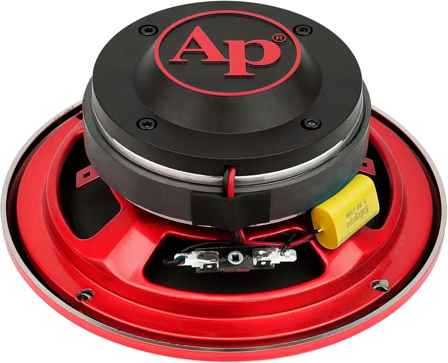 Audiopipe 6.5" Compression Horn Mid-Range Loudspeaker (APMB-628GH-RED), 300W, Built-in Compression Horn Driver, Flat Steel Basket, 2-Way Coaxial, KSV Voice Coil, Grill, Sleek Candy Red