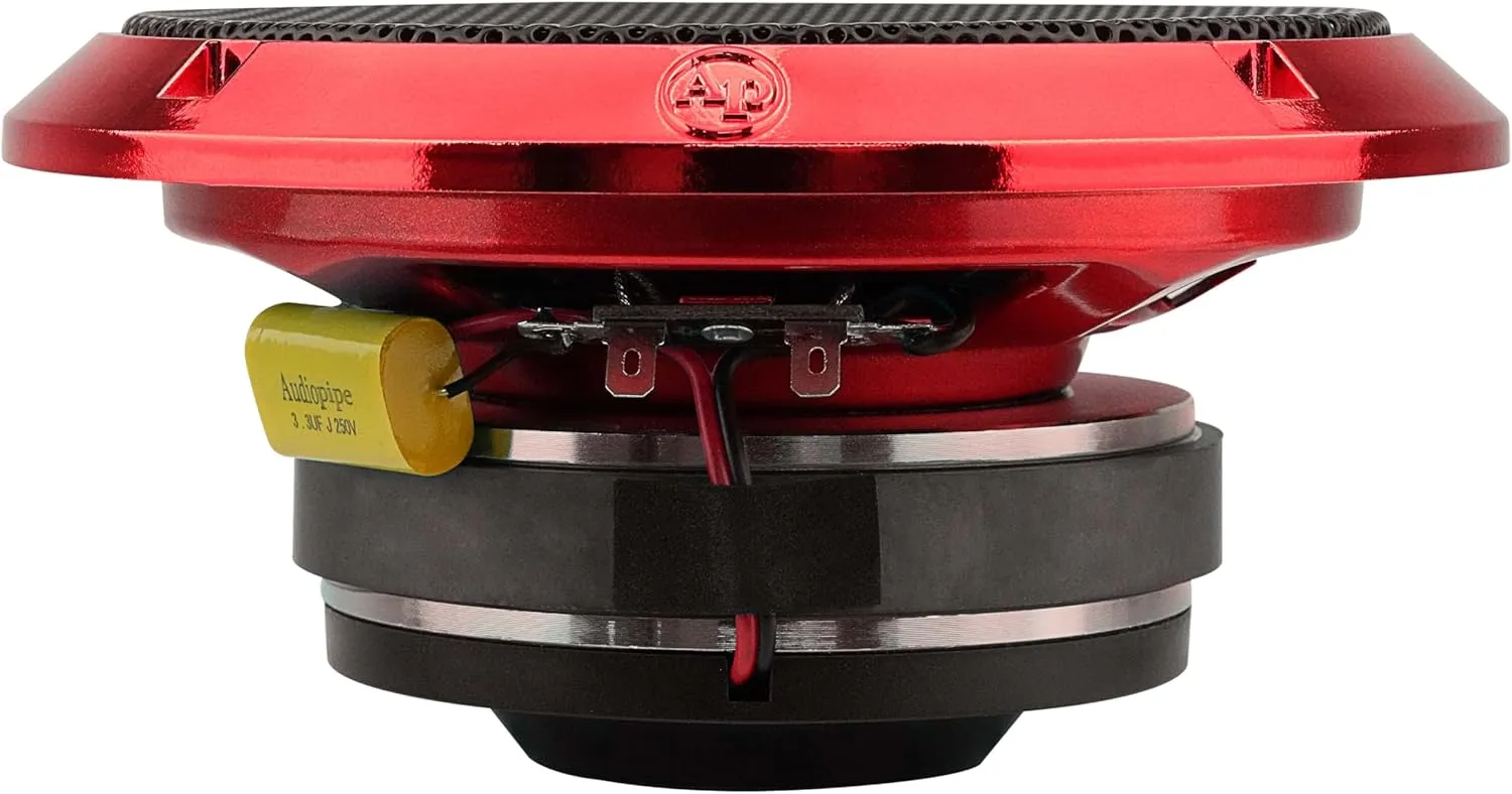 Audiopipe 6.5" Compression Horn Mid-Range Loudspeaker (APMB-628GH-RED), 300W, Built-in Compression Horn Driver, Flat Steel Basket, 2-Way Coaxial, KSV Voice Coil, Grill, Sleek Candy Red