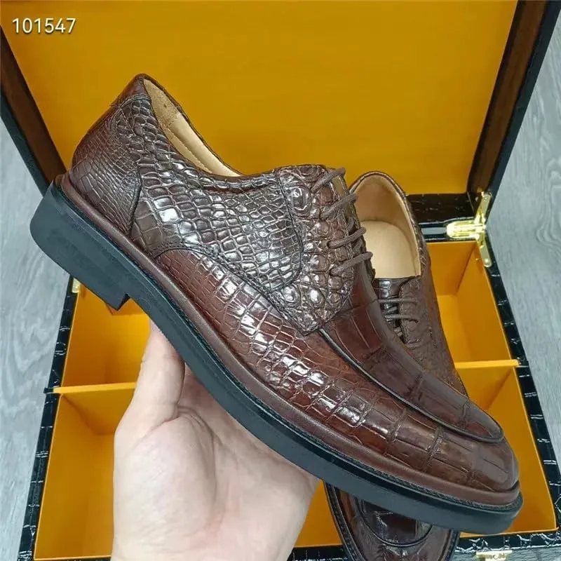 Authentic Crocodile Skin Classic Designer Businessmen Brown Dress Shoes Genuine Real Alligator Leather Male Lace-up Oxfords