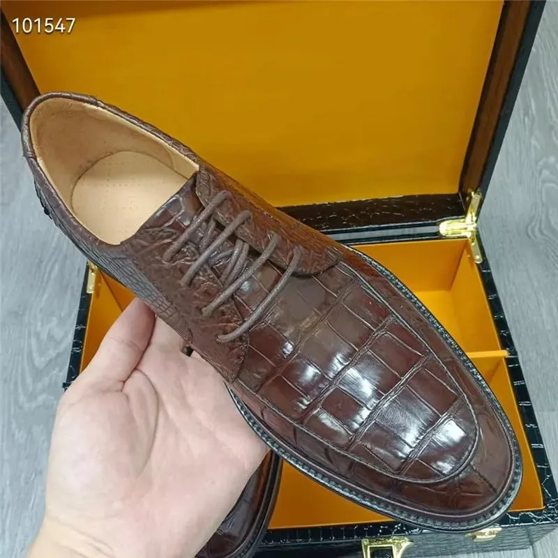 Authentic Crocodile Skin Classic Designer Businessmen Brown Dress Shoes Genuine Real Alligator Leather Male Lace-up Oxfords
