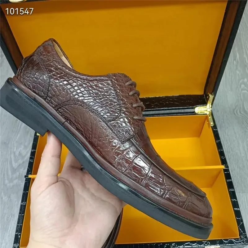 Authentic Crocodile Skin Classic Designer Businessmen Brown Dress Shoes Genuine Real Alligator Leather Male Lace-up Oxfords