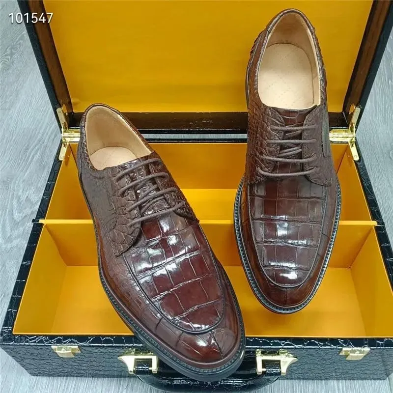 Authentic Crocodile Skin Classic Designer Businessmen Brown Dress Shoes Genuine Real Alligator Leather Male Lace-up Oxfords