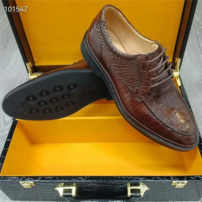 Authentic Crocodile Skin Classic Designer Businessmen Brown Dress Shoes Genuine Real Alligator Leather Male Lace-up Oxfords