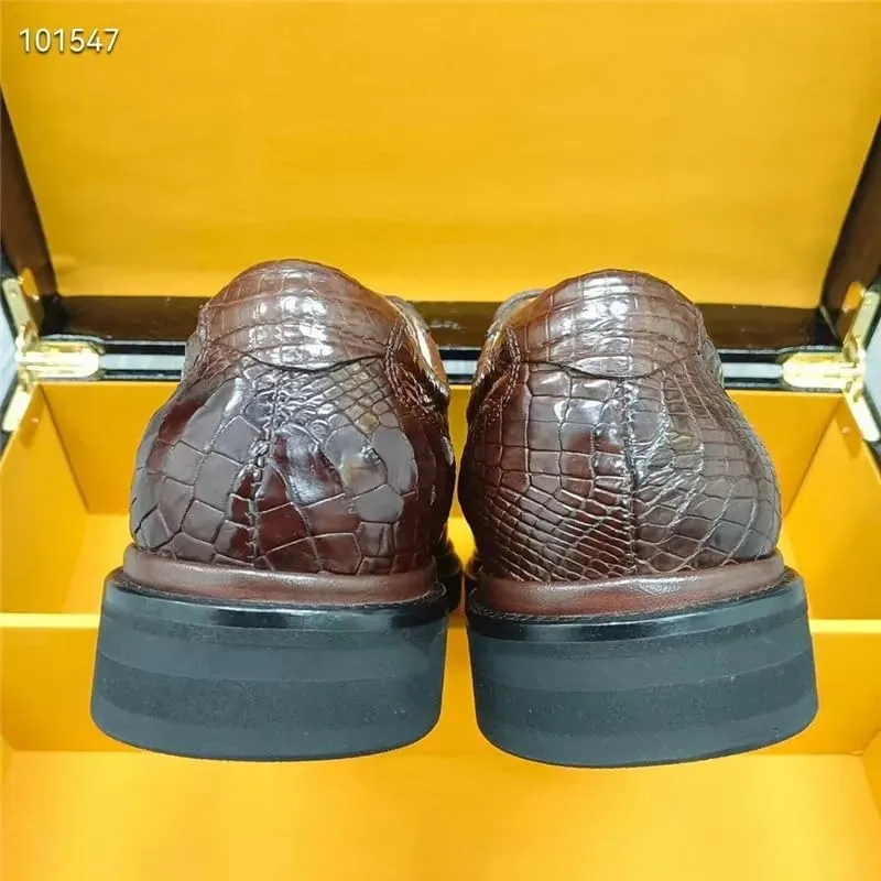 Authentic Crocodile Skin Classic Designer Businessmen Brown Dress Shoes Genuine Real Alligator Leather Male Lace-up Oxfords