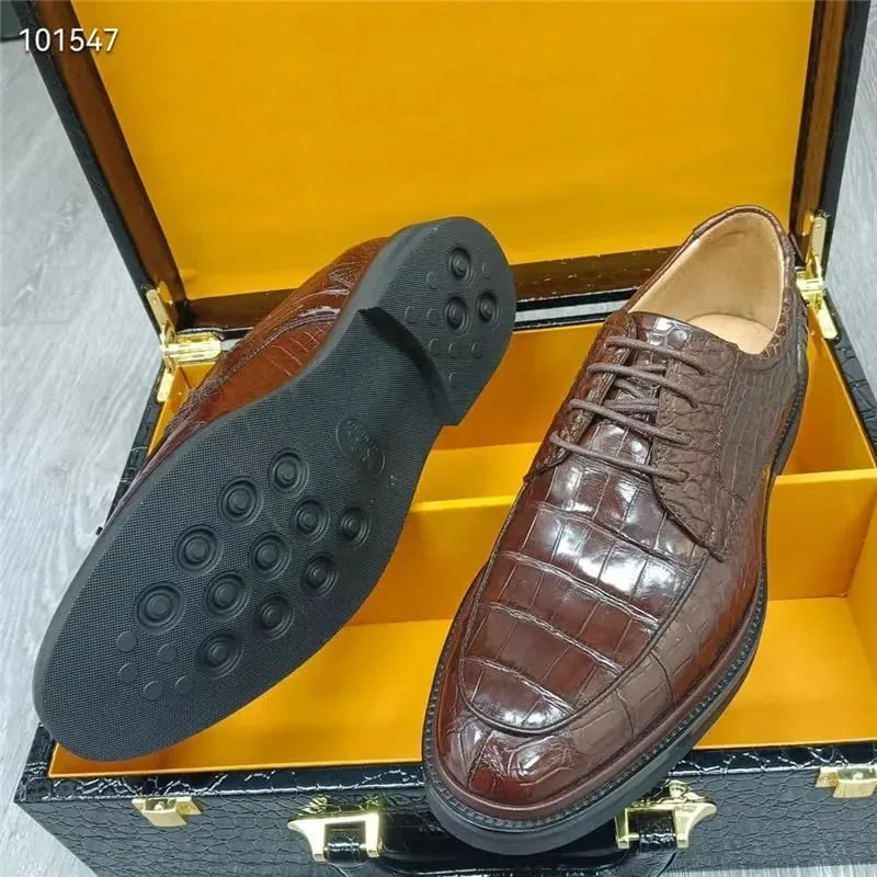 Authentic Crocodile Skin Classic Designer Businessmen Brown Dress Shoes Genuine Real Alligator Leather Male Lace-up Oxfords