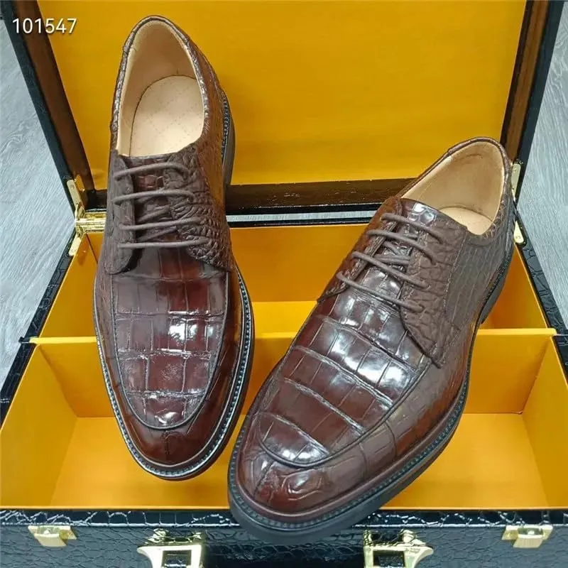 Authentic Crocodile Skin Classic Designer Businessmen Brown Dress Shoes Genuine Real Alligator Leather Male Lace-up Oxfords