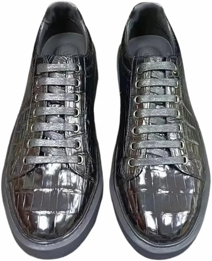 Authentic Real Crocodile Skin Male Classic Plain Black Board Shoes Genuine Exotic Alligator Leather Men's Lace-up Walking Flats