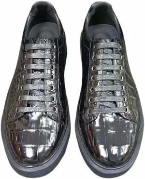 Authentic Real Crocodile Skin Male Classic Plain Black Board Shoes Genuine Exotic Alligator Leather Men's Lace-up Walking Flats