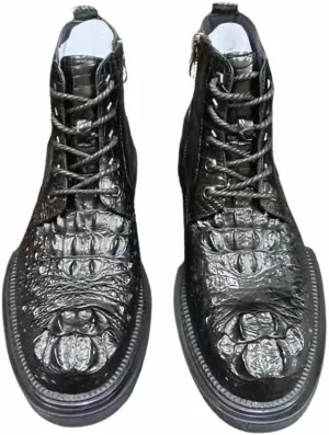 Authentic Real Crocodile Skin Men Casual Black High-top Shoes Genuine Exotic Alligator Leather Male Zipper-up Short Ankle Boots
