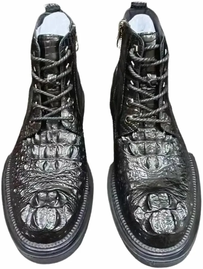 Authentic Real Crocodile Skin Men Casual Black High-top Shoes Genuine Exotic Alligator Leather Male Zipper-up Short Ankle Boots