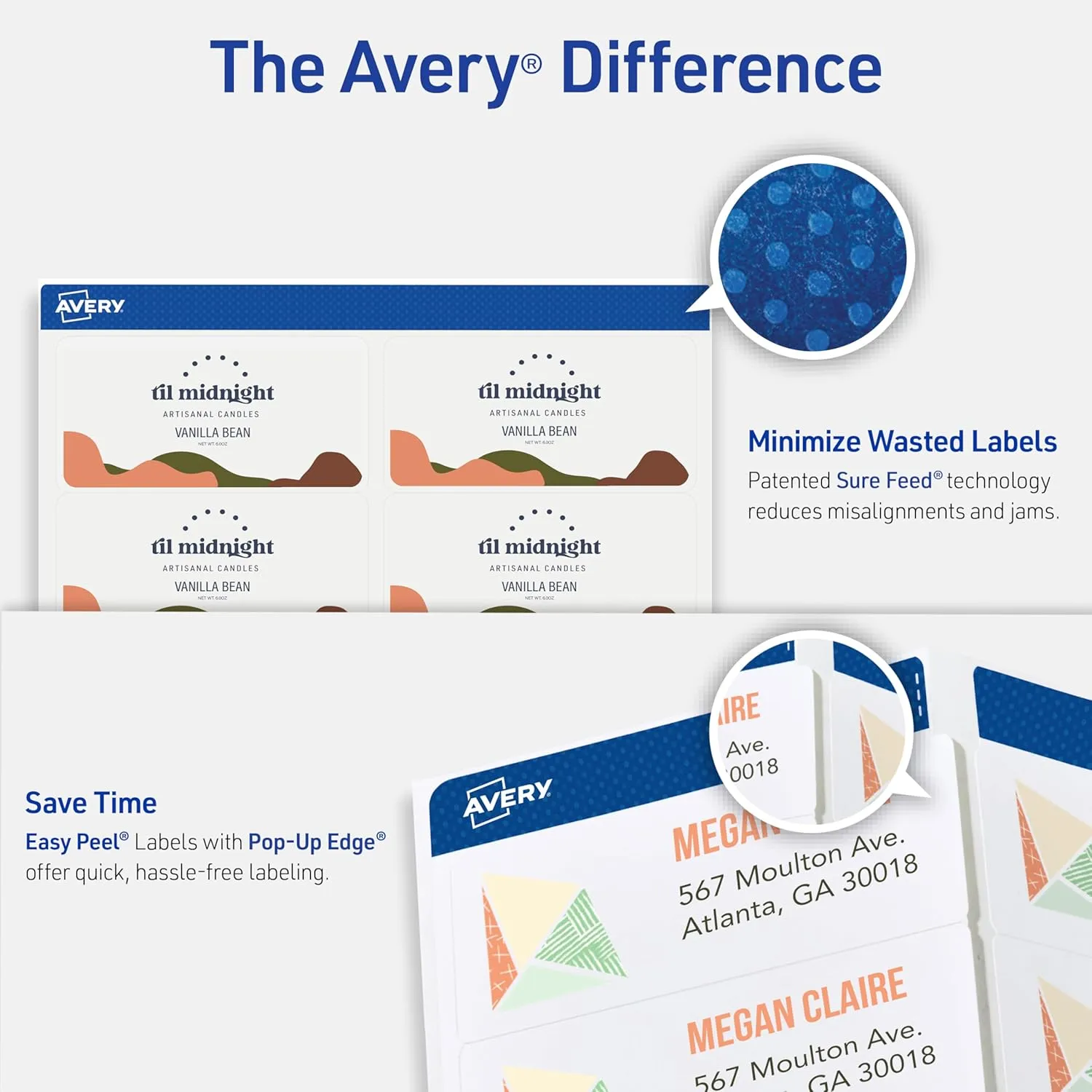 Avery Printable Shipping Labels with Sure Feed, 2" x 4" Customizable Stickers, Matte Clear, 250 Blank Mailing Labels, Great for Mailing, Shipping, and More (8663)