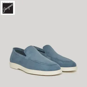 Avio Blue Deer-Skin Suede Unlined Loafers - Fabiano Ricci
