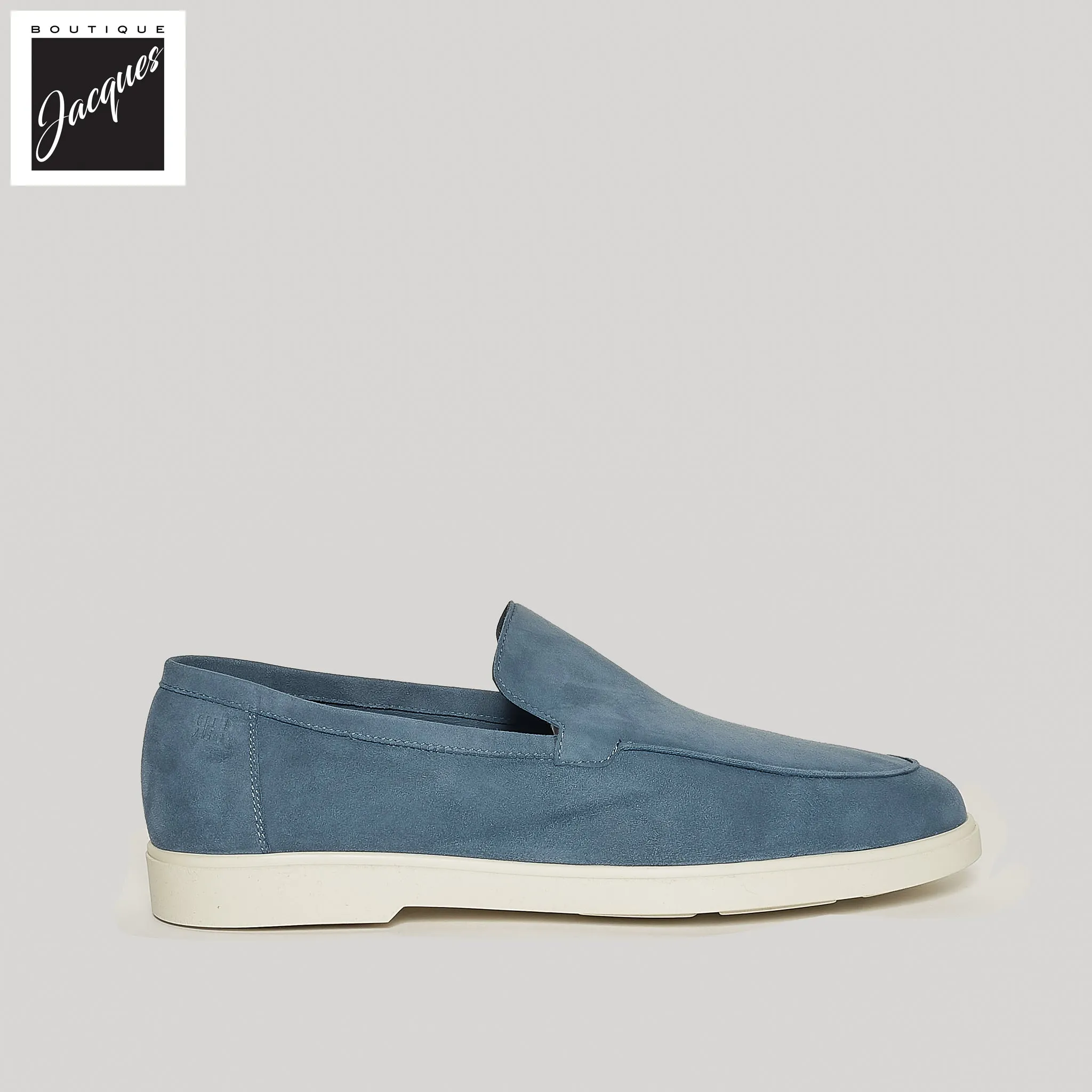 Avio Blue Deer-Skin Suede Unlined Loafers - Fabiano Ricci