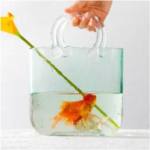 Bag Vase for Flowers, Glass Vases with Air Bubbles Handbag Glass Vase Glass Tote Bag Vase, for Home Décor,Enterpiece,Events,Office,Garden,Wedding,Style1-Green