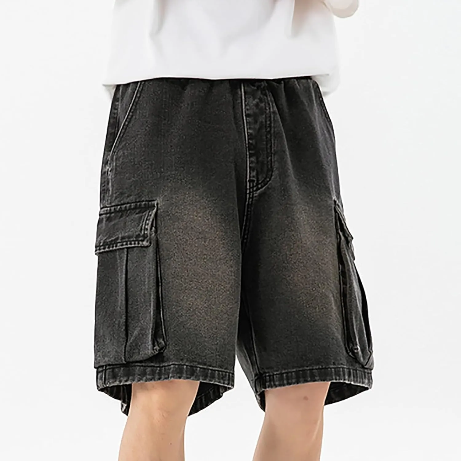 Baggy Jean Shorts for Men Casual Summer Loose Fit Hip Hop Wide Leg Denim Shorts 2025 Trendy Streetwear