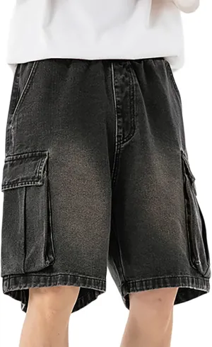 Baggy Jean Shorts for Men Casual Summer Loose Fit Hip Hop Wide Leg Denim Shorts 2025 Trendy Streetwear