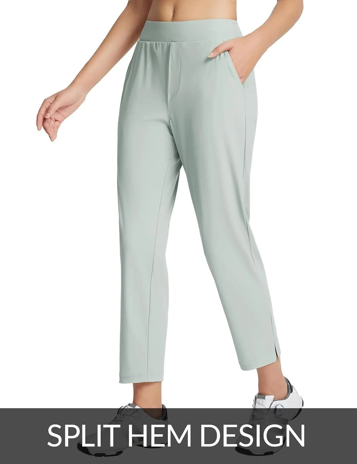 baleaf Women's Golf Pants Petite Stretch Lightweight 7/8 Travel Pants Zip Pockets Casual Work Ankle