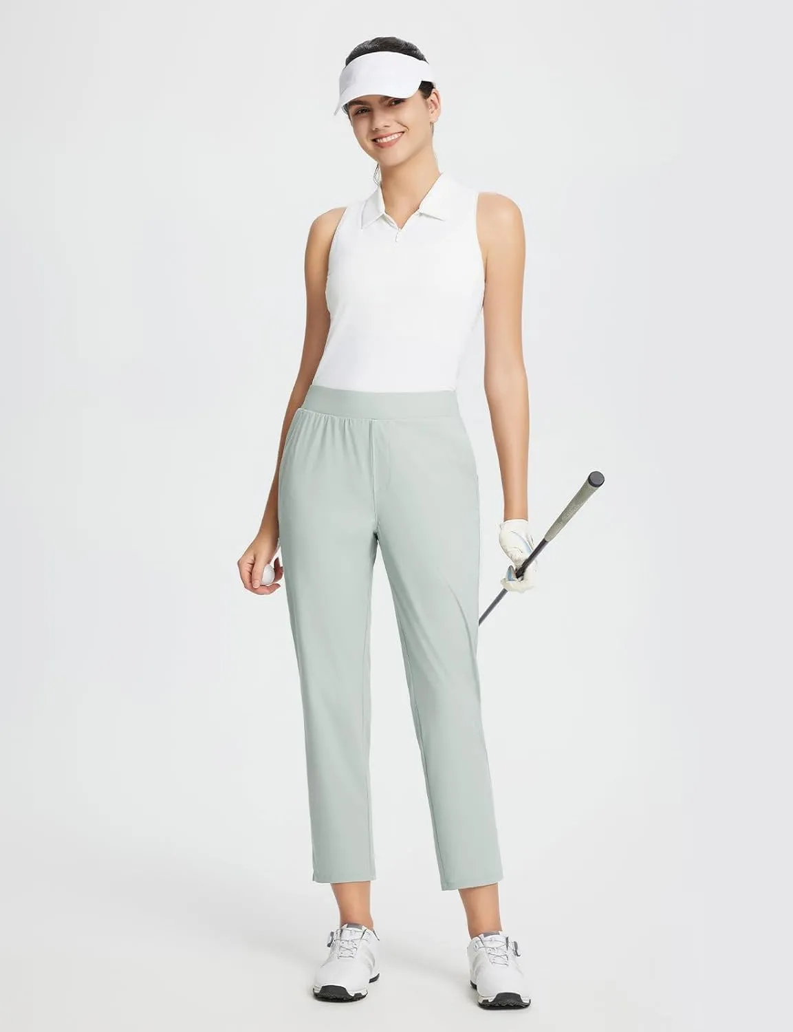 baleaf Women's Golf Pants Petite Stretch Lightweight 7/8 Travel Pants Zip Pockets Casual Work Ankle