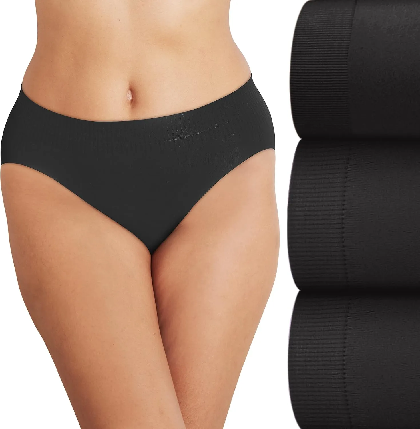 Bali Women's Seamless Underwear Pack, Comfort Revolution Seamless Hi-Cut Panties, No-Show Underwear for Women, 3-Pack