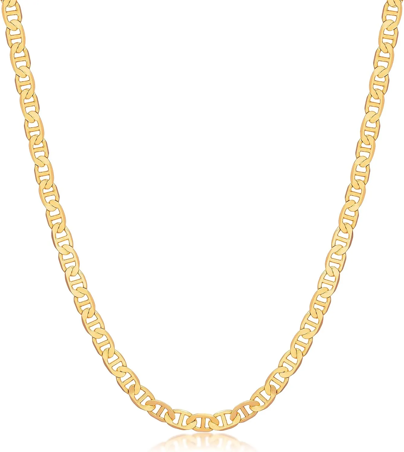 Barzel 18K Gold Plated Mariner Chain Necklace for Women, Flat Marina - Made in Brazil