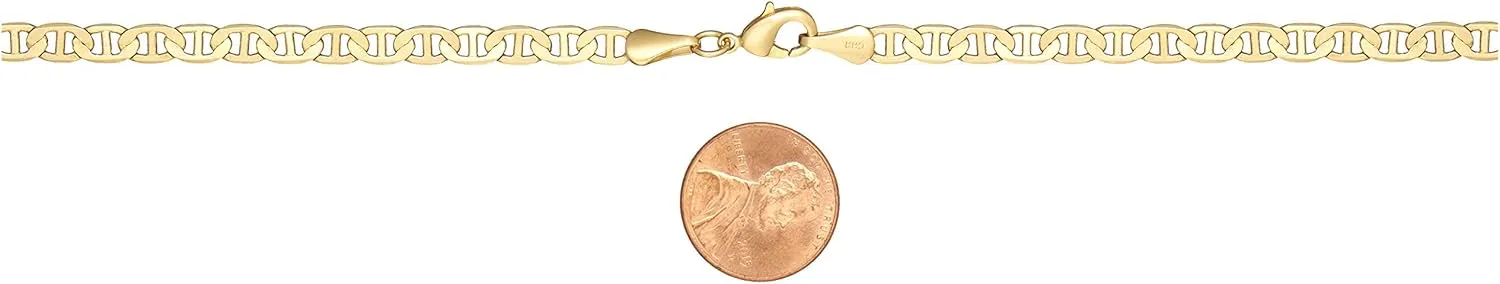 Barzel 18K Gold Plated Mariner Chain Necklace for Women, Flat Marina - Made in Brazil
