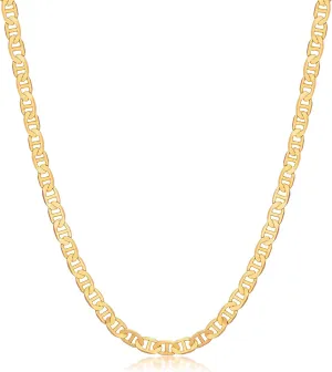 Barzel 18K Gold Plated Mariner Chain Necklace for Women, Flat Marina - Made in Brazil