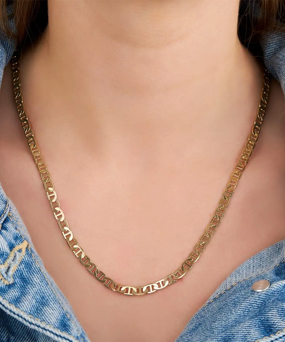 Barzel 18K Gold Plated Mariner Chain Necklace for Women, Flat Marina - Made in Brazil