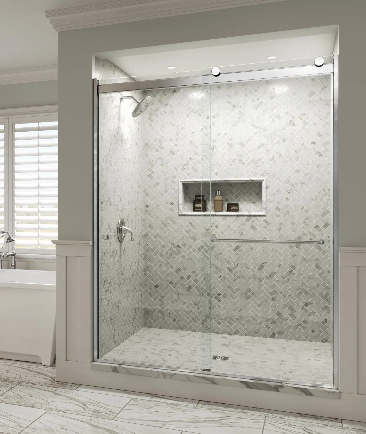 Basco Sliding Shower Door, Rotolo RTLA05B4870CLSV, Chrome, 44-48 in. wide x 70 in. high, 1/4 in. Clear Tempered Glass