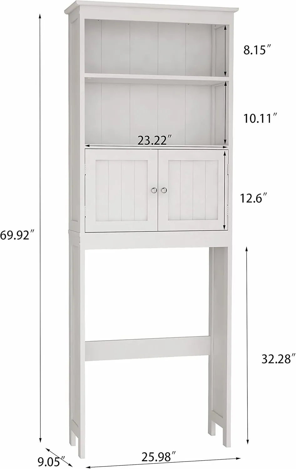Bathroom Shelves Over The Toilet Storage Cabinet with 2 Doors Wood Over Toilet Bathroom Organizer Freestanding Above Toilet Rack, White