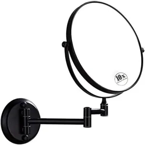 Bathroom Wall-Mounted Makeup Mirror, 8-Inch 1x/10x Magnification, 360° Swivel, Black