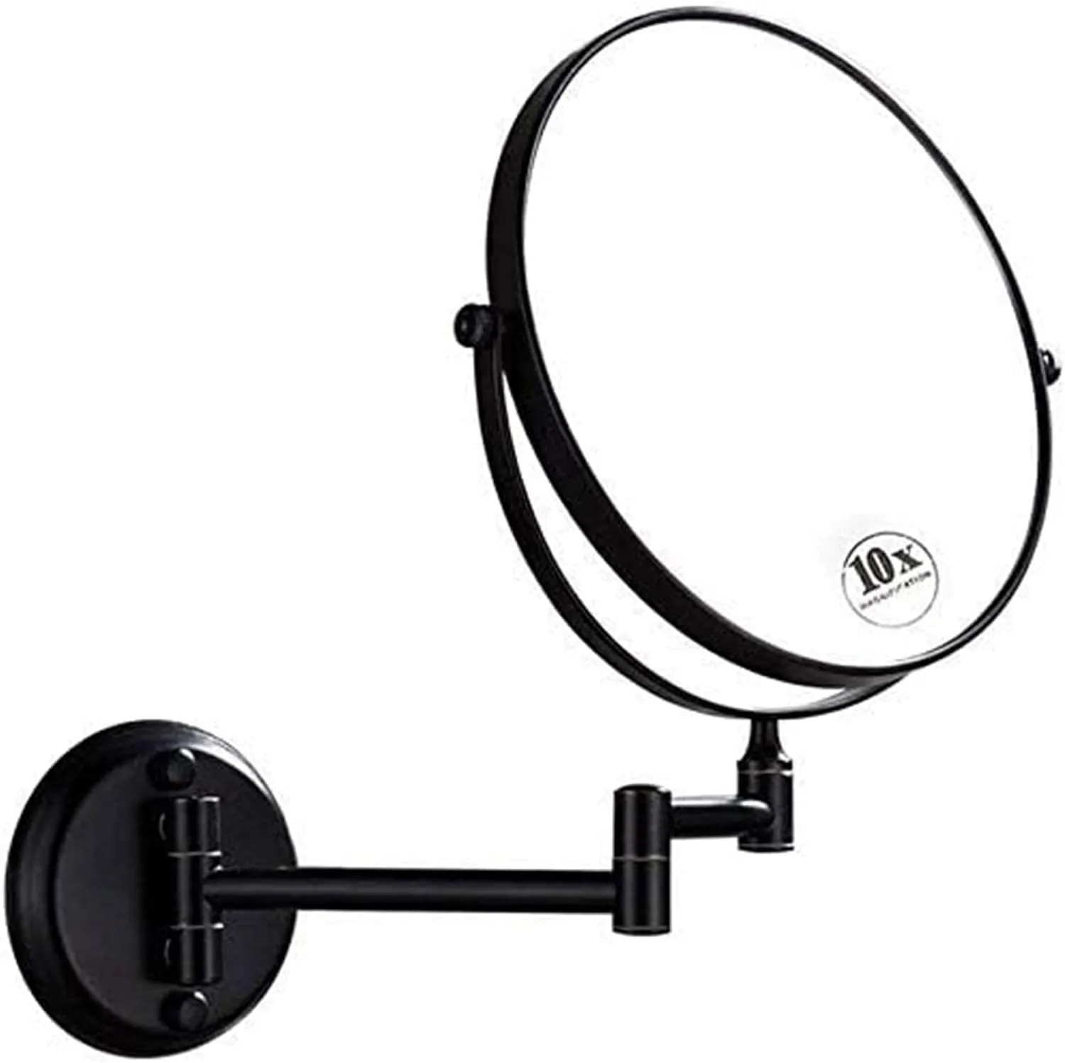 Bathroom Wall-Mounted Makeup Mirror, 8-Inch 1x/10x Magnification, 360° Swivel, Black
