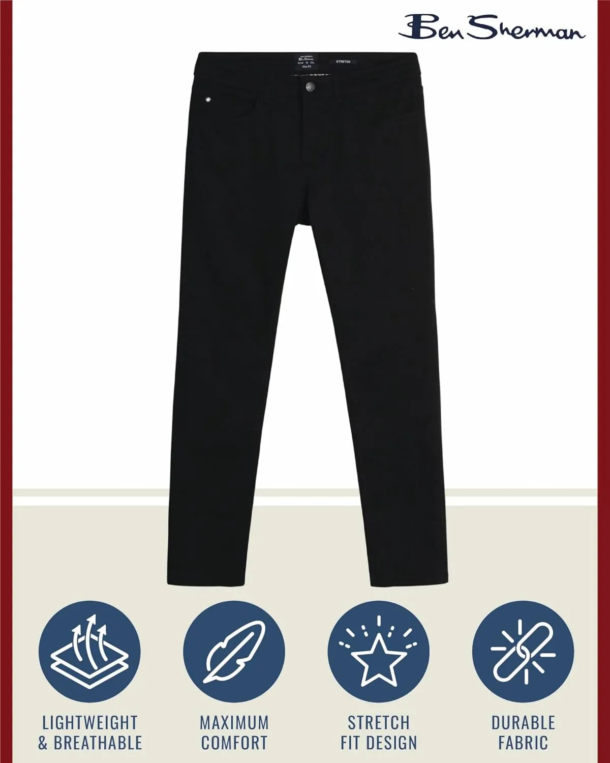 Ben Sherman Men's Pants - Lightweight Comfortable Stretch Fit Flat Front Casual Dress Pants - Chino Pants for Men