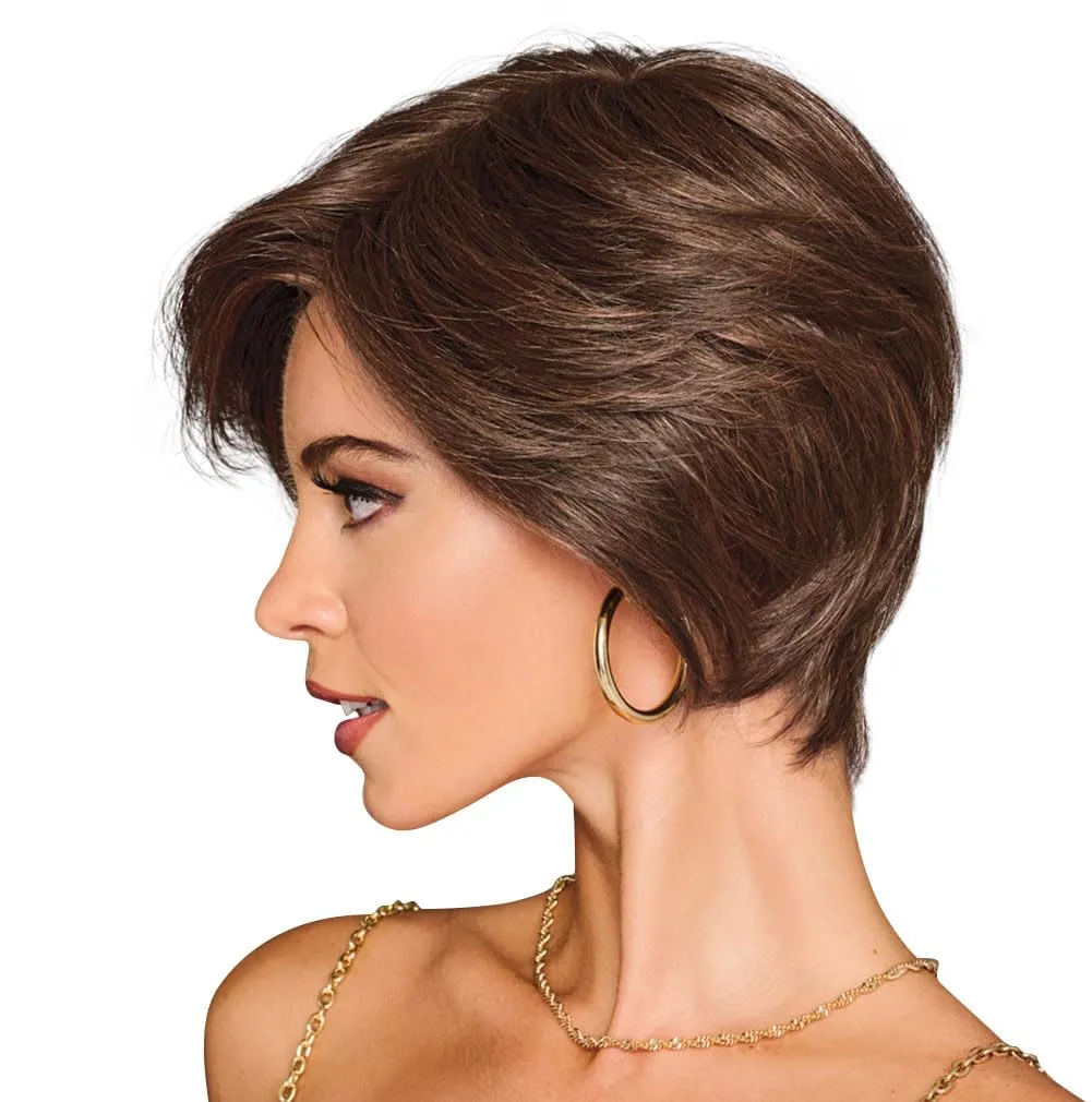 Best In Class Layered Chin-Length Boycut Wig by Hairuwear, Average Cap, GF12-22SS Cappuccino