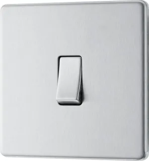 BG Screwless Flatplate Brushed Steel Single Switch, 20A 16AX 2 Way