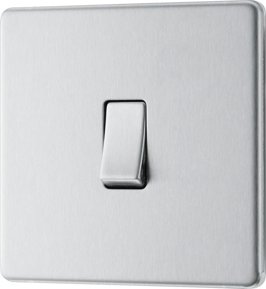 BG Screwless Flatplate Brushed Steel Single Switch, 20A 16AX 2 Way