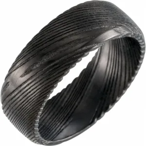 Black Damascus Steel 8 mm Beveled Patterned Band Size 9.5