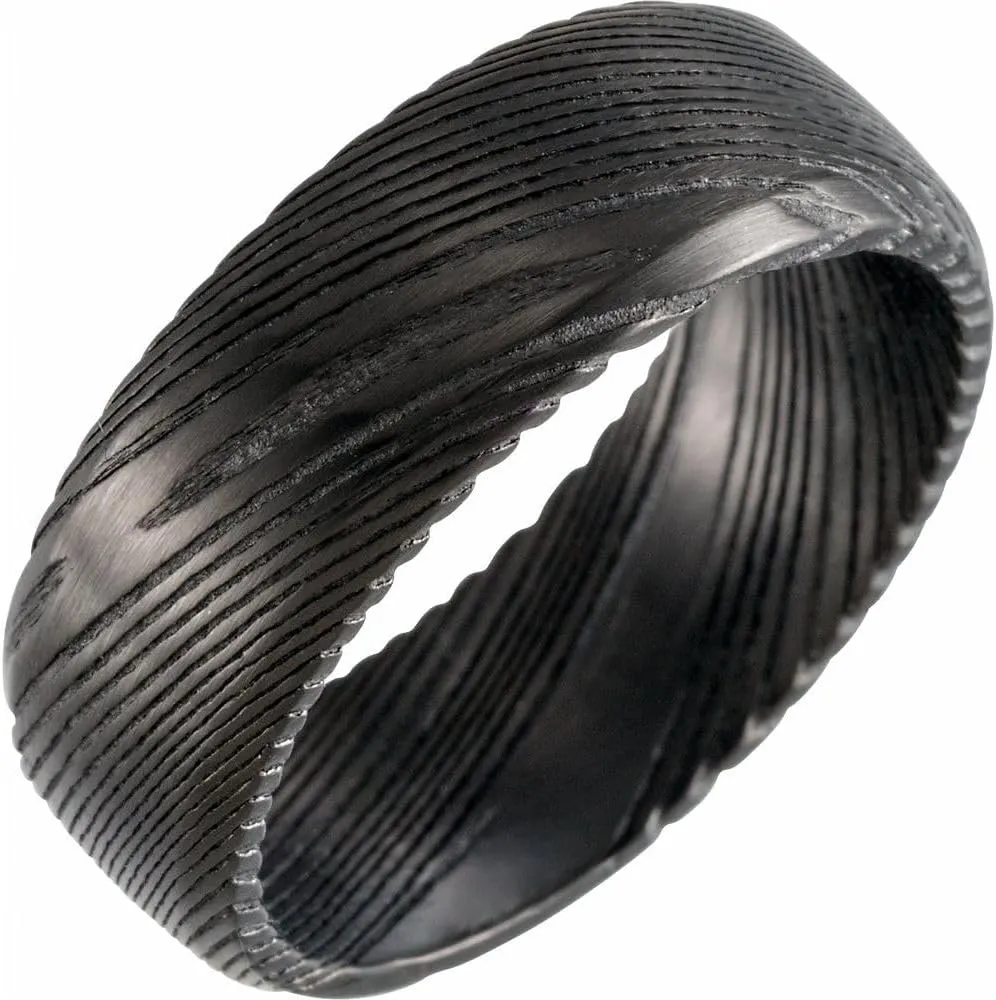 Black Damascus Steel 8 mm Beveled Patterned Band Size 9.5