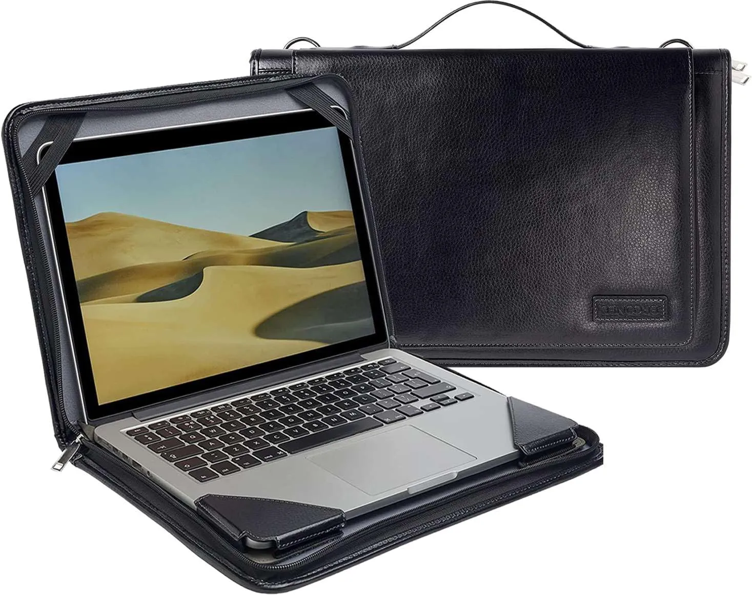 Black Leather Laptop Messenger Case - Compatible with HP Stream 14s-dq0509sa 14" Laptop