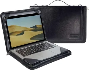Black Leather Laptop Messenger Case - Compatible with HP Stream 14s-dq0509sa 14" Laptop
