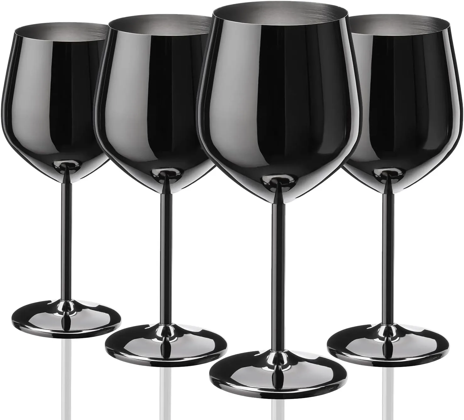 Black Wine Glasses Set of 4, 18oz Stainless Steel Wine Glasses, Unbreakable & Portable Stemmed Metal Wine Glass for Outdoor, Travel, Camping and Pool, Ideal Gift for Wine Lovers (Black)