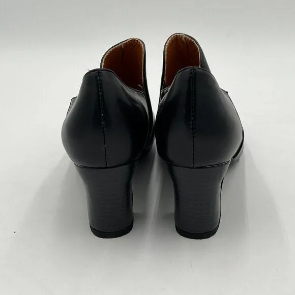 Black Women’s V-Cut Loafers Chunky Heels Loafer Pointed Toe Pump Causal Slip On