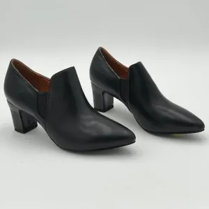 Black Women’s V-Cut Loafers Chunky Heels Loafer Pointed Toe Pump Causal Slip On