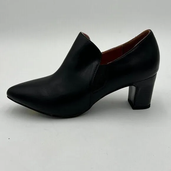 Black Women’s V-Cut Loafers Chunky Heels Loafer Pointed Toe Pump Causal Slip On