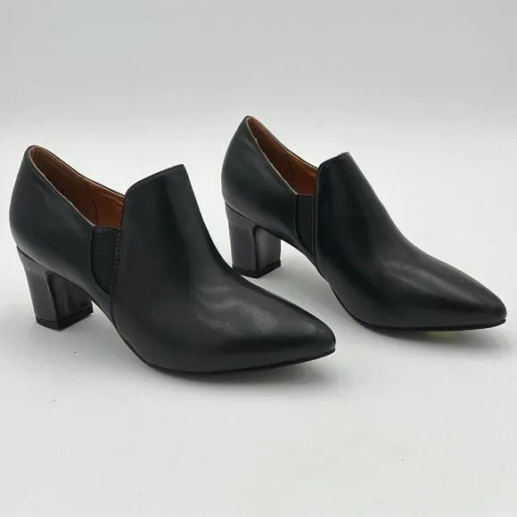 Black Women’s V-Cut Loafers Chunky Heels Loafer Pointed Toe Pump Causal Slip On