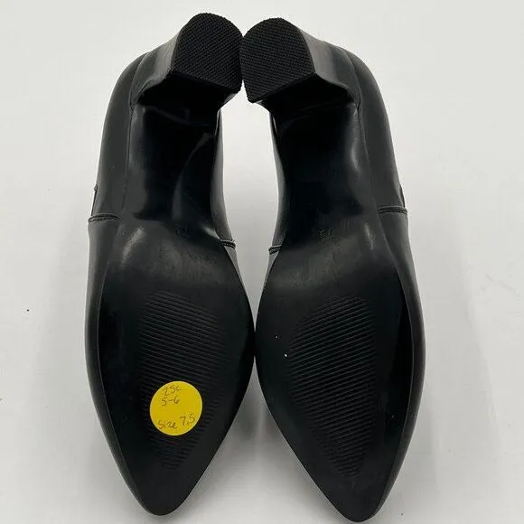 Black Women’s V-Cut Loafers Chunky Heels Loafer Pointed Toe Pump Causal Slip On