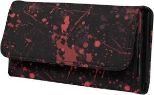 Bloody Splatter Slim Wallets for Women Black Leather Trifold Long Billfold Wallet, Halloween Night Blood Red Ladies Zipper Clutch Purse Money Organizer Credit Card Holder