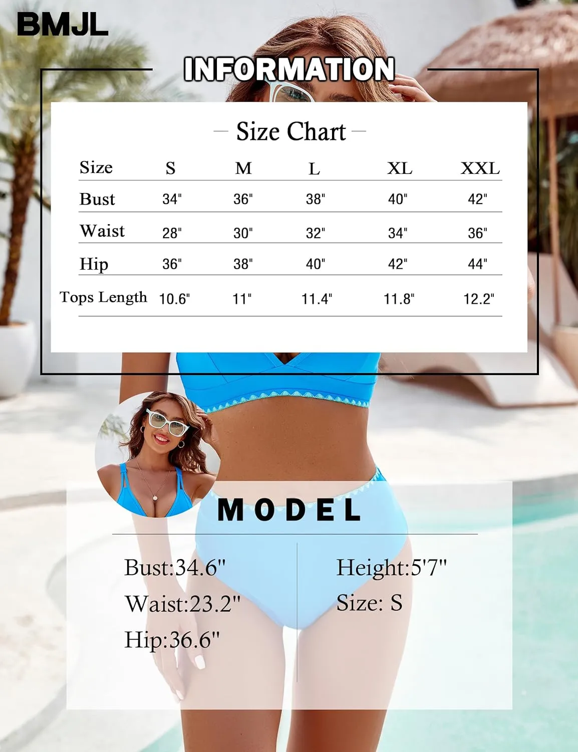 BMJL Women's Bikini Sets V Neck High Waisted Swimsuits Shell Stitched Cheeky Two Piece Bathing Suit
